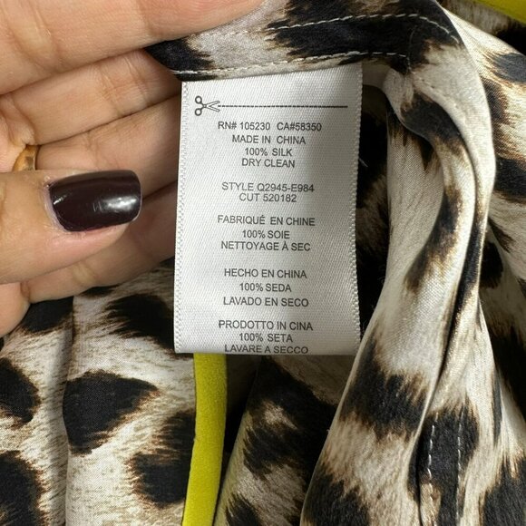 Equipment Dalton Leopard Print Tunic Women’s V-Neck Long Sleeve Yellow Trim Smal - Picture 9 of 11